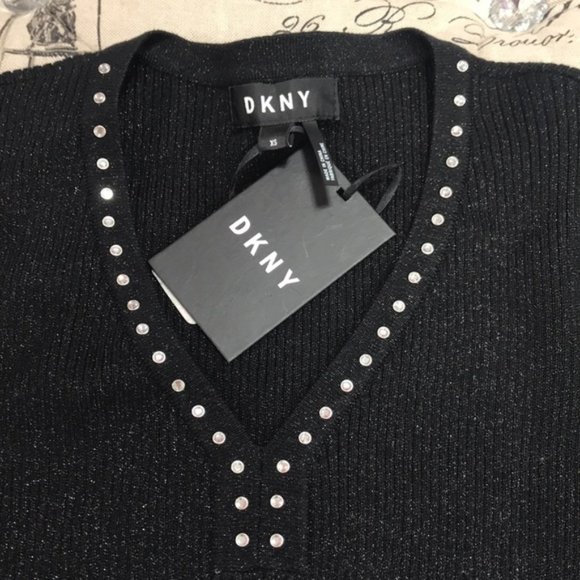DKNY Metallic-Threaded Embellished Sweater - Picture 5 of 7